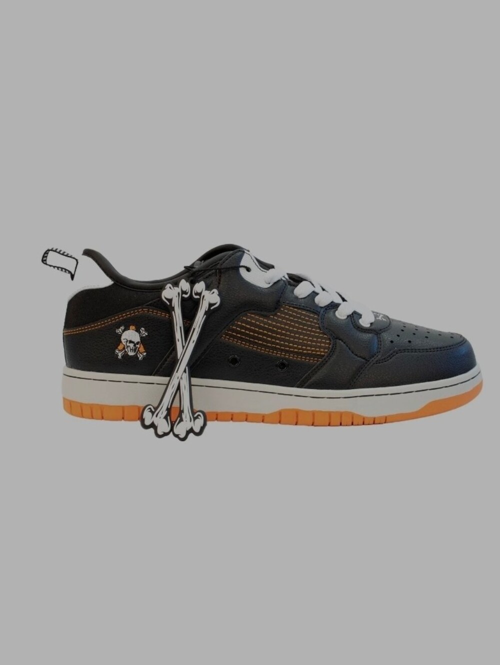 Men's Black and Orange Skate Shoe with Skull Accent